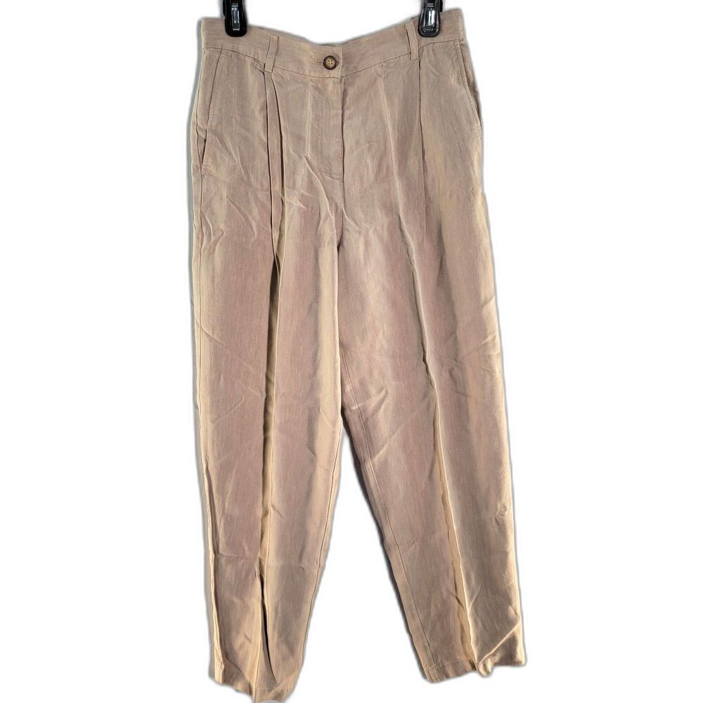 Poetry Linen Viscose Blend Khaki Casual Pants w/Pockets US 6 Small or UK 10